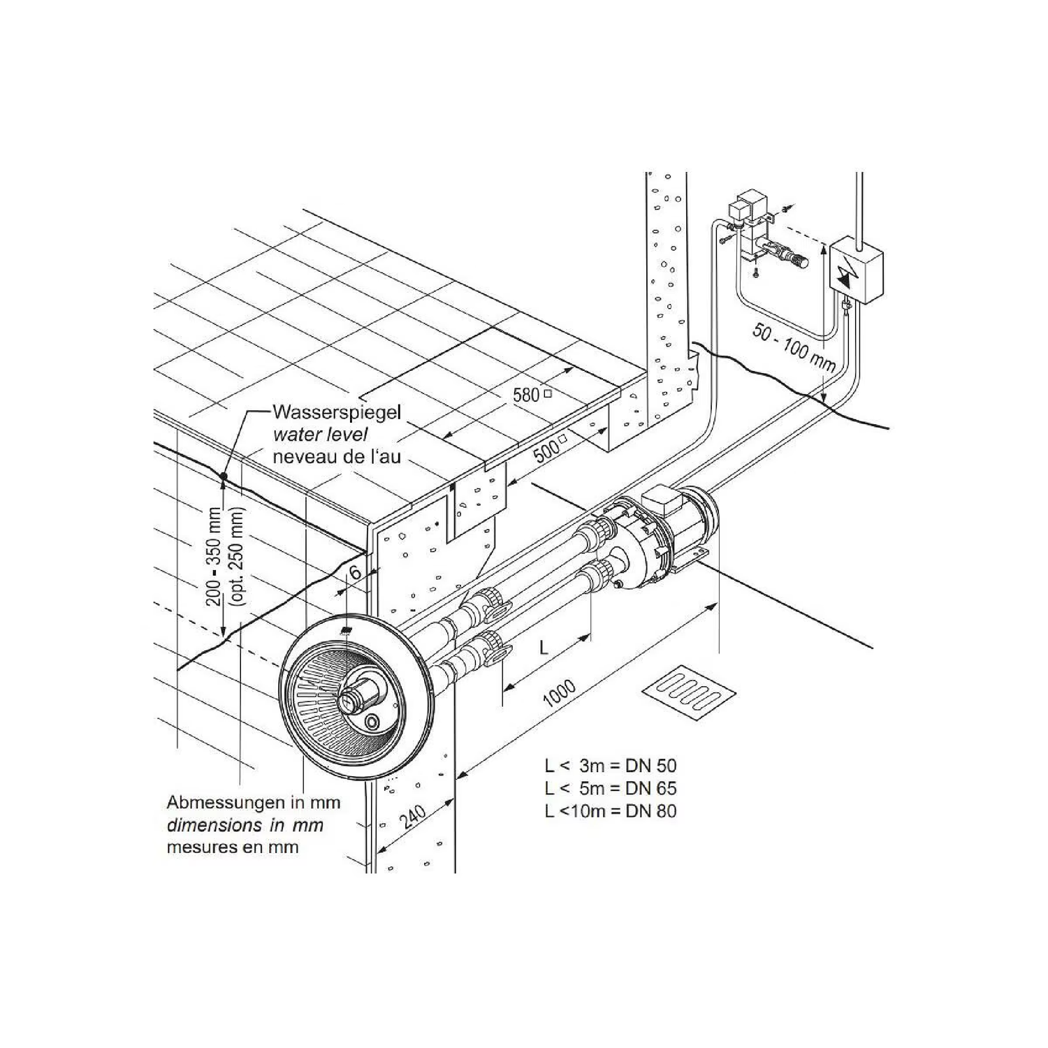 Uwe Jet Stream Visa Gegenstromanlage Fertigstellungskit, 3,5kW, 65m³/h, 400V, silber/schwarz